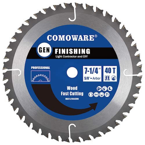 COMOWARE Circular Saw Blades 7 1/4 inch - 40 Tooth ATB, Premium Tip, Anti-Vibration with 5/8 inch Arbor Light Contractor and DIY General Purpose for Wood, Laminate, Veneered Plywood & Hardwoods