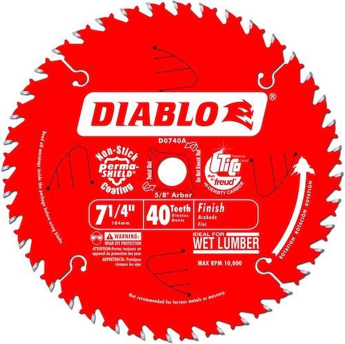 Freud D0740A Diablo 7-1/4 40 Tooth ATB Finishing Saw Blade with 5/8-Inch Arbor, Diamond Knockout, and PermaShield Coating