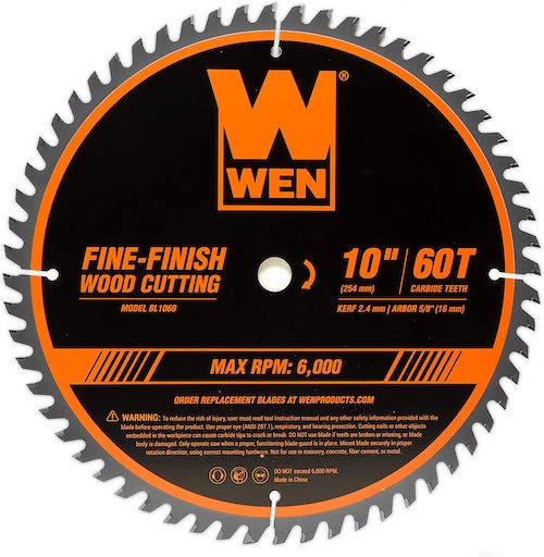 WEN BL1060 10-Inch 60-Tooth Fine-Finish Professional Woodworking Saw Blade for Miter Saws and Table Saws